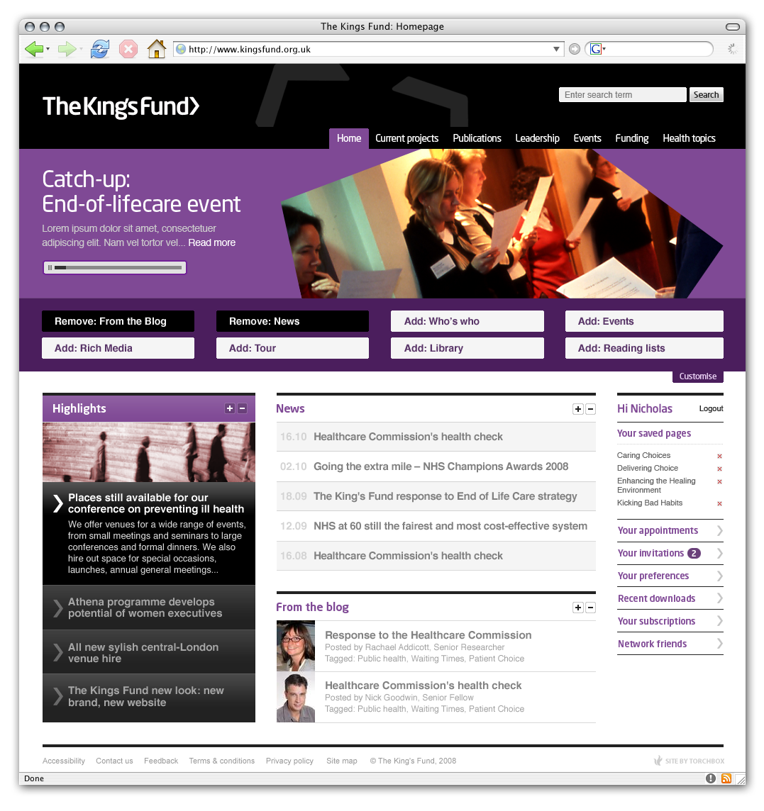 Kingsfund homepage open